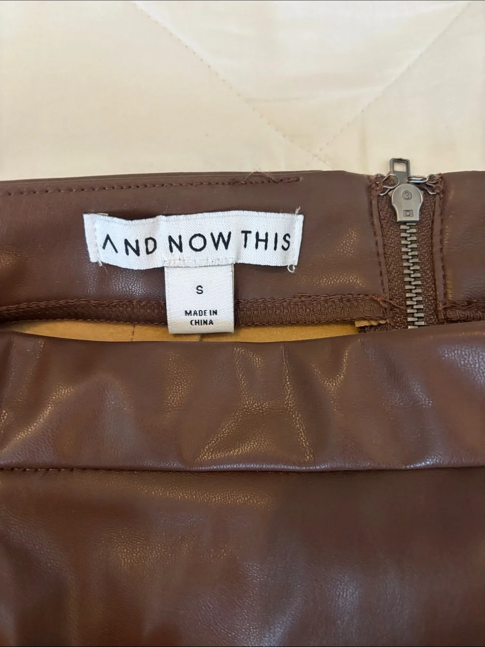 And Now This Brown Faux Leather Wrap Mini Skirt